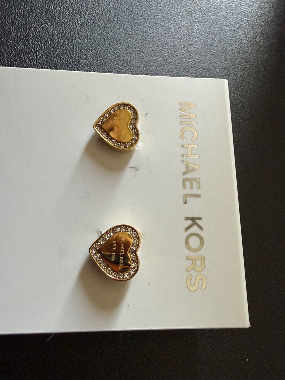 Michael Kors Gold Heart Crystal Border Stud Earrings
